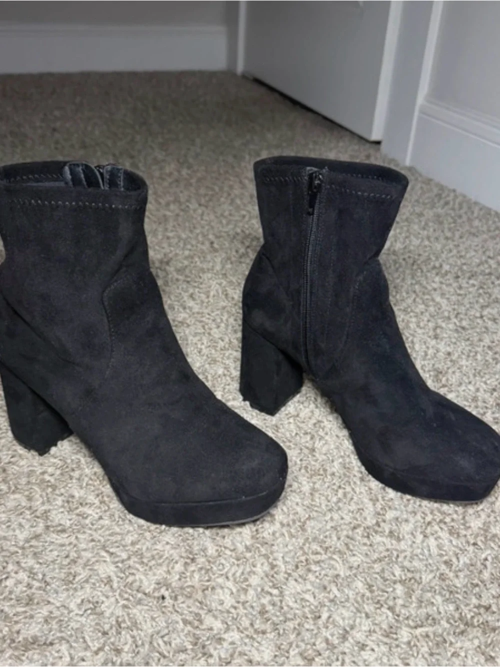 MIA Black Suede Chunky Heel Ankle Booties